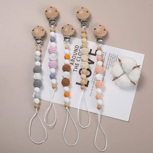 Wooden Felt Ball Baby Pacifier Chain