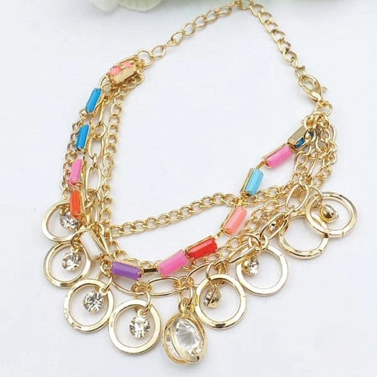 COLORFUL STONE STYLE CHAINS GOLD BRACELET FOR GIRLS AND WOMEN