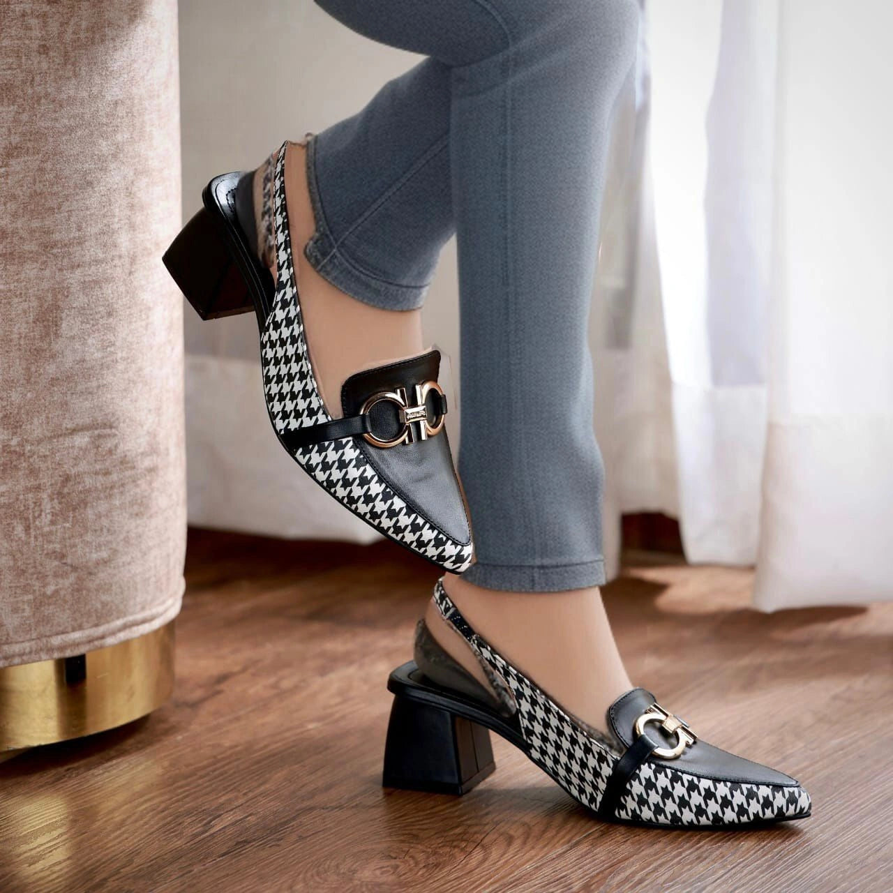 Zara Check Block Heel