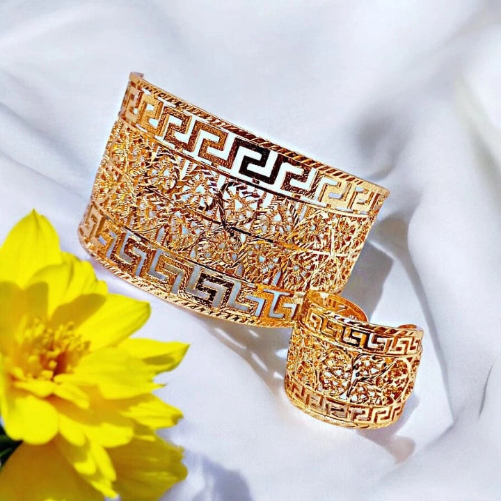 Fancy Beautiful Gold Plated Printed Bangles With Ring