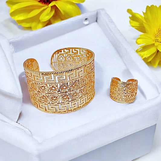 Fancy Beautiful Gold Plated Printed Bangles With Ring