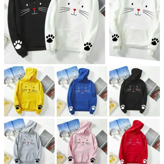 Aua n Co Winter Premium Fleece Cute Cat Pullover Hoodie for Women for Girls